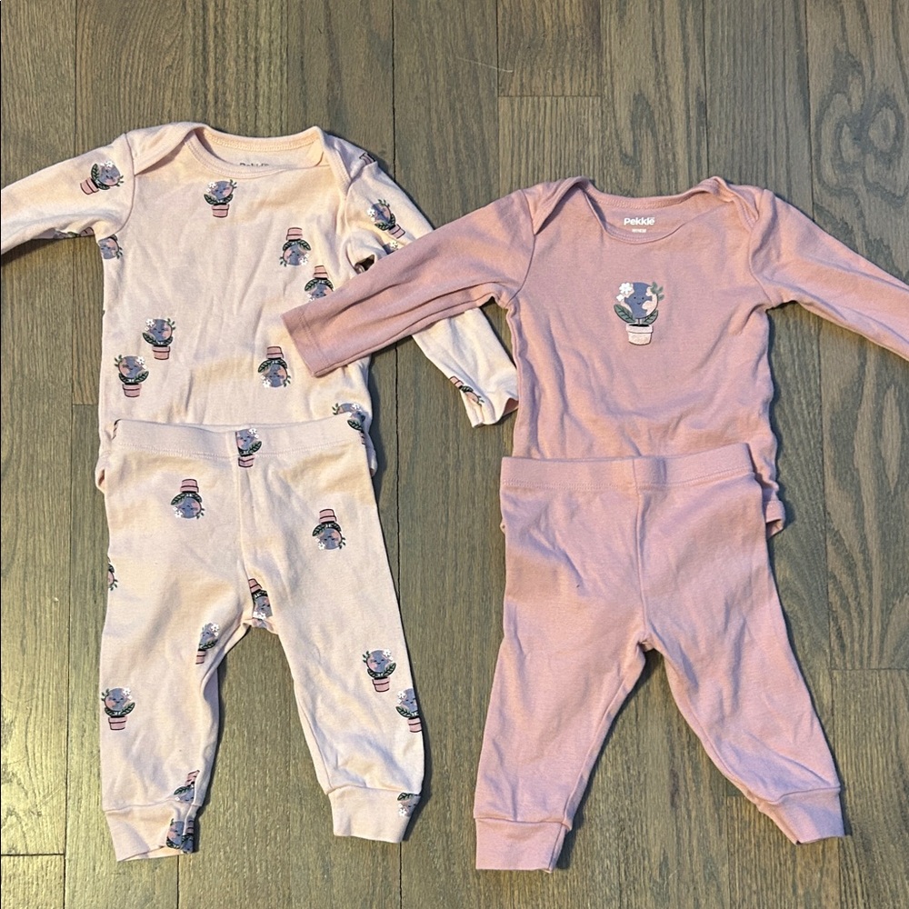 Pink Floral Succulent Baby Pajama Set - 2pc